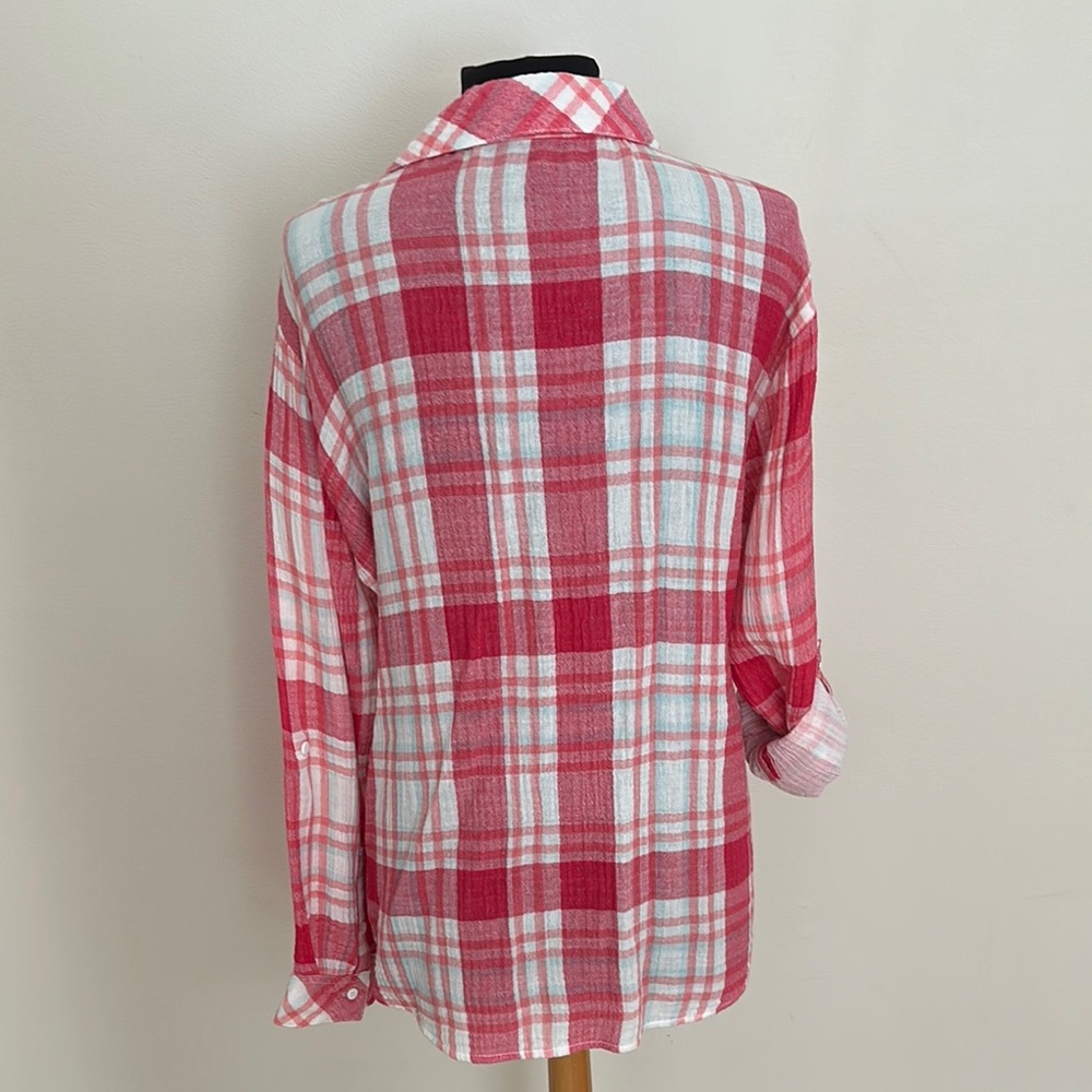 Sanctuary Red and White Plaid Button-Up Shirt - Picture 3 of 10